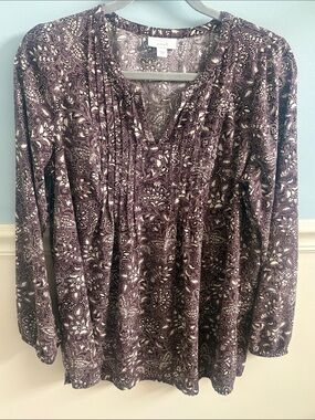 J. Jill Plum Paisley Pintuck V-Neck Tunic